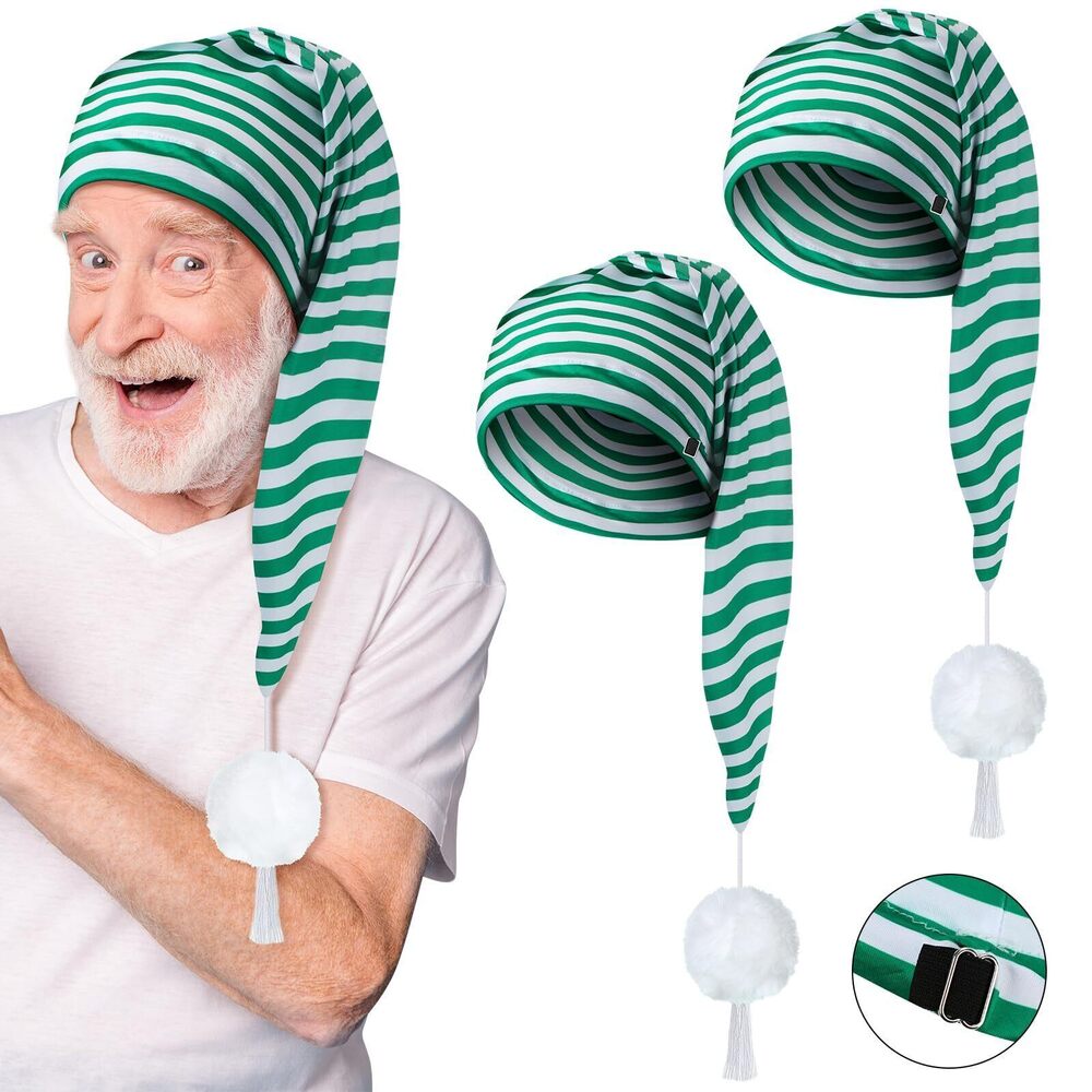 2304 2 Pcs 's Night Cap Adjustable Sleeping Cap Striped Pajama Hat with Pom